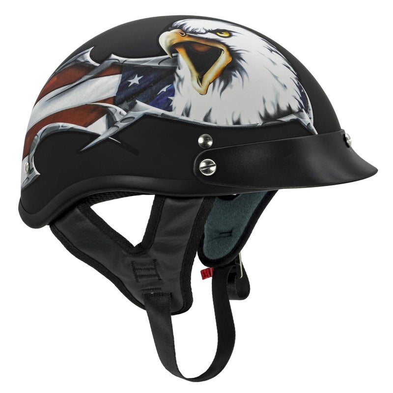 VCAN unisex-adult Cruiser Patriotic Eagle Graphics Motorcycle Half Helmet, Small (Flat Black USA - Image 2